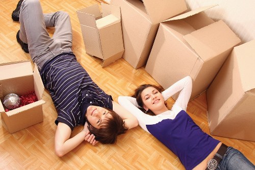Boxes and household items prepared for a removals van service